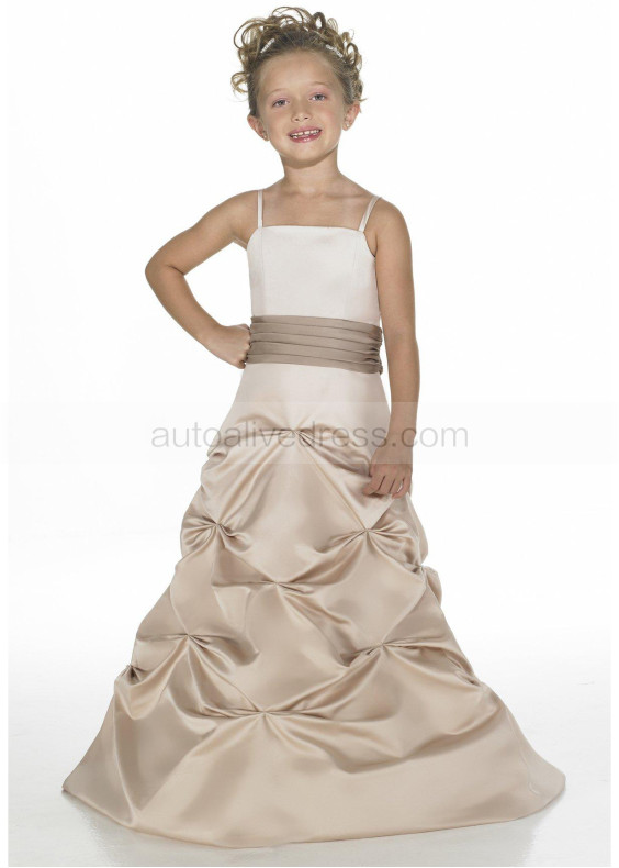 Spaghetti Straps Two-tone Satin Pick-up Skirt Junior Bridesmaid Dress